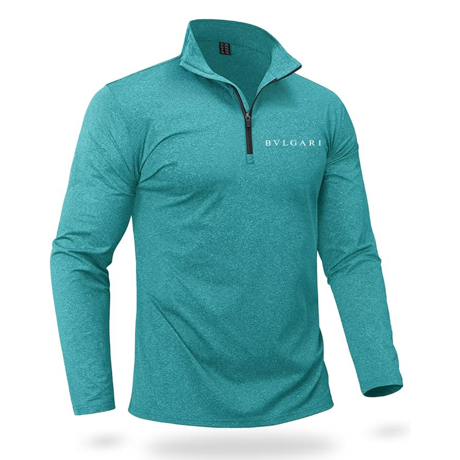 Men's BVLGARI Quarter Zip Pullover Premium Fleece Lined Heather Long Sleeve Golf Shirts Midweight 1/4 Half Zip Sweatshirts