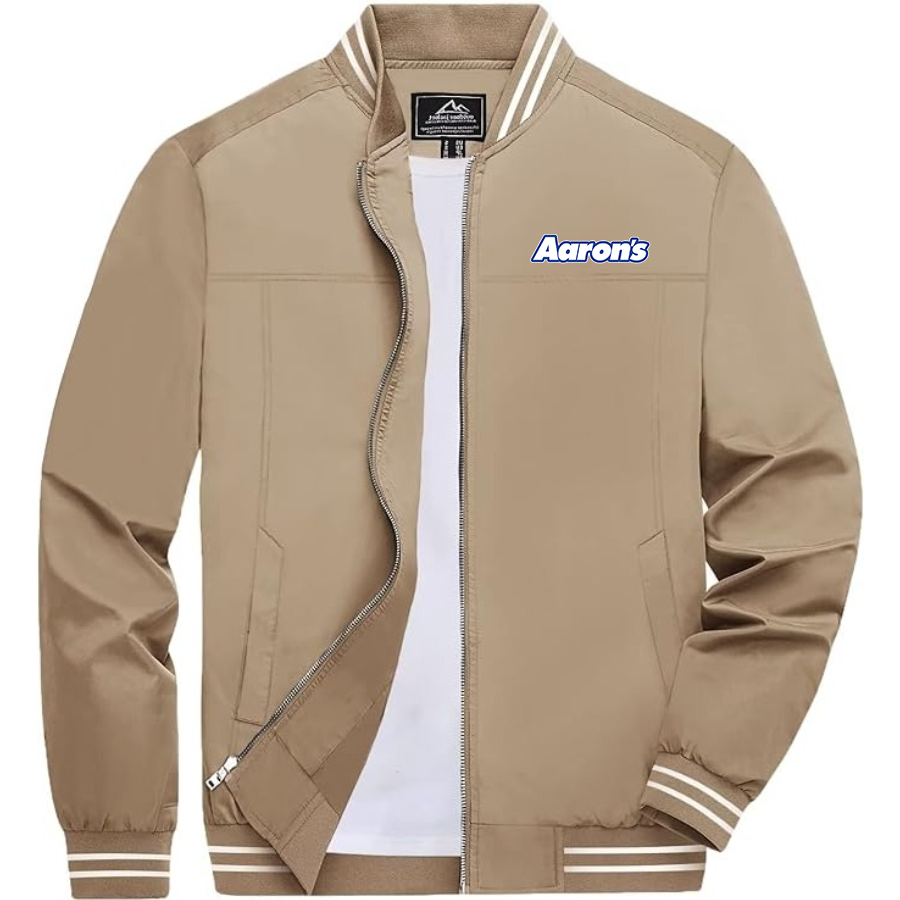 Men's Aarons Lightweight Zip-Up Bomber Jacket with Ribbed Collar and Cuffs Versatile Casual Outerwear