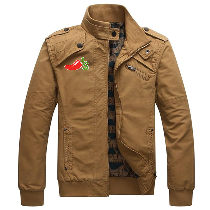 Men's Chilis Dwar Casual Washed Cotton Military Outdoor Jackets with Shoulder Straps