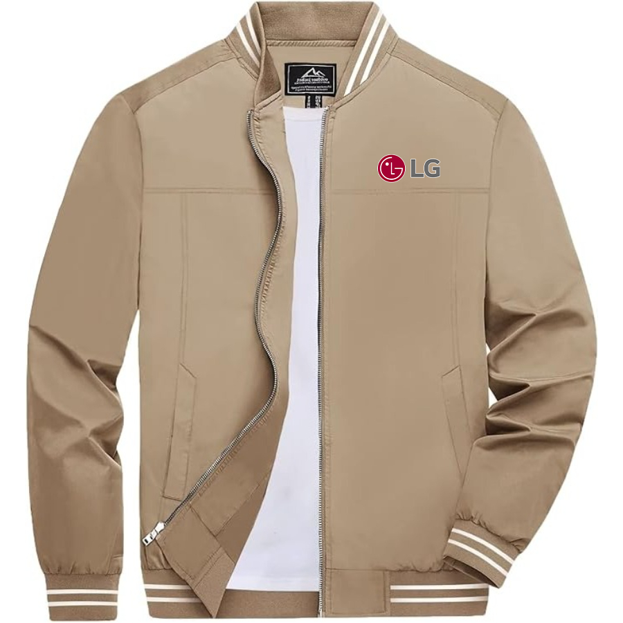 Men's LG Lightweight Zip-Up Bomber Jacket with Ribbed Collar and Cuffs Versatile Casual Outerwear