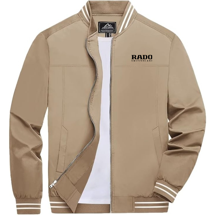 Men's Rado Lightweight Zip-Up Bomber Jacket with Ribbed Collar and Cuffs Versatile Casual Outerwear