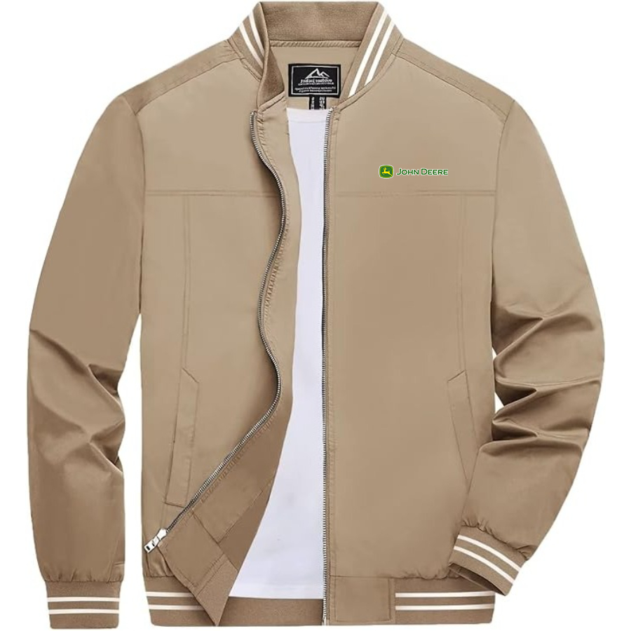 Men's John Deere Lightweight Zip-Up Bomber Jacket with Ribbed Collar and Cuffs Versatile Casual Outerwear