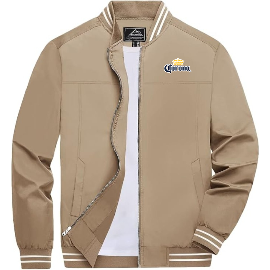 Men's Corona Lightweight Zip-Up Bomber Jacket with Ribbed Collar and Cuffs Versatile Casual Outerwear