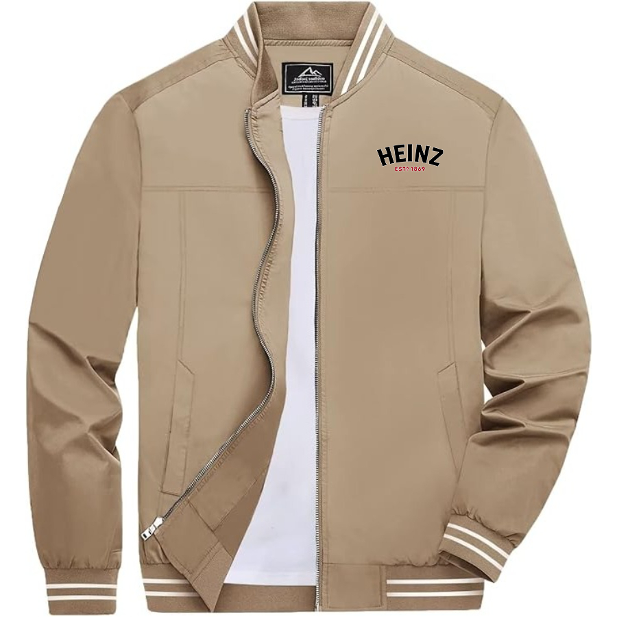 Men's HEINZ Lightweight Zip-Up Bomber Jacket with Ribbed Collar and Cuffs Versatile Casual Outerwear