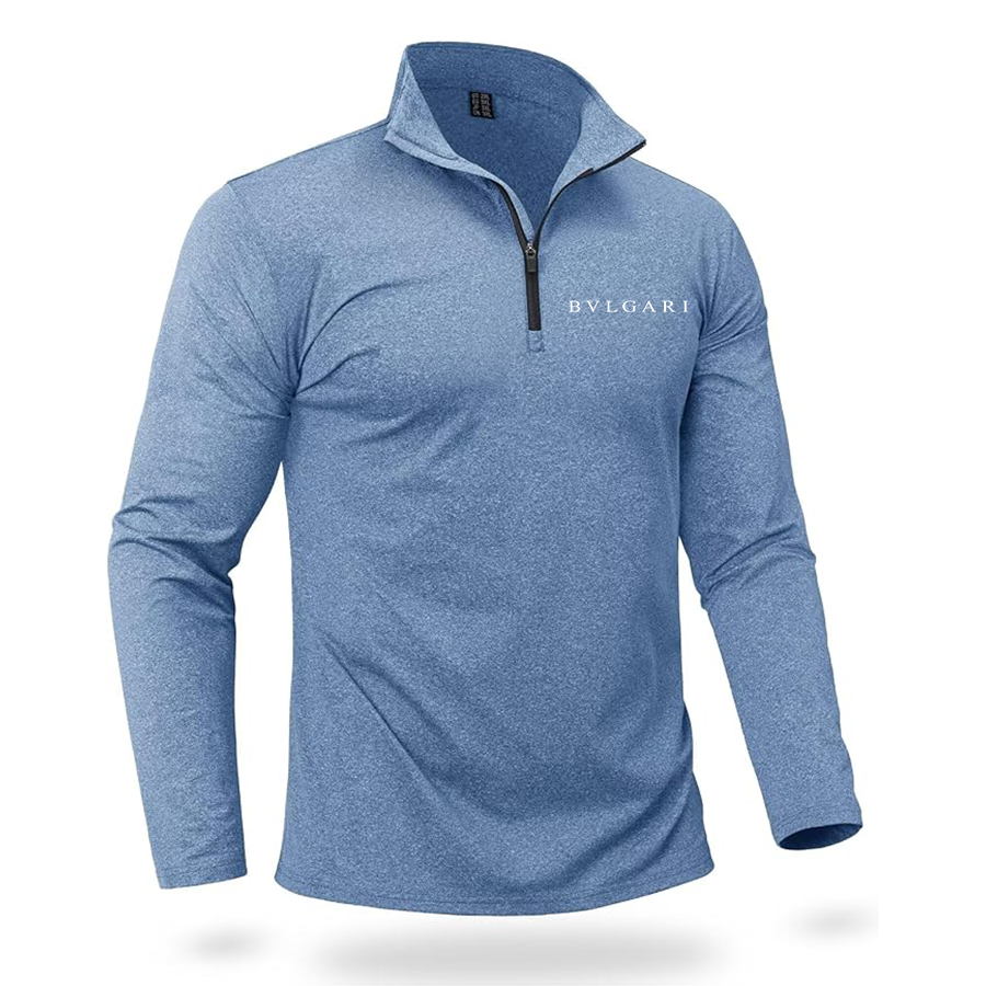 Men's BVLGARI Quarter Zip Pullover Premium Fleece Lined Heather Long Sleeve Golf Shirts Midweight 1/4 Half Zip Sweatshirts