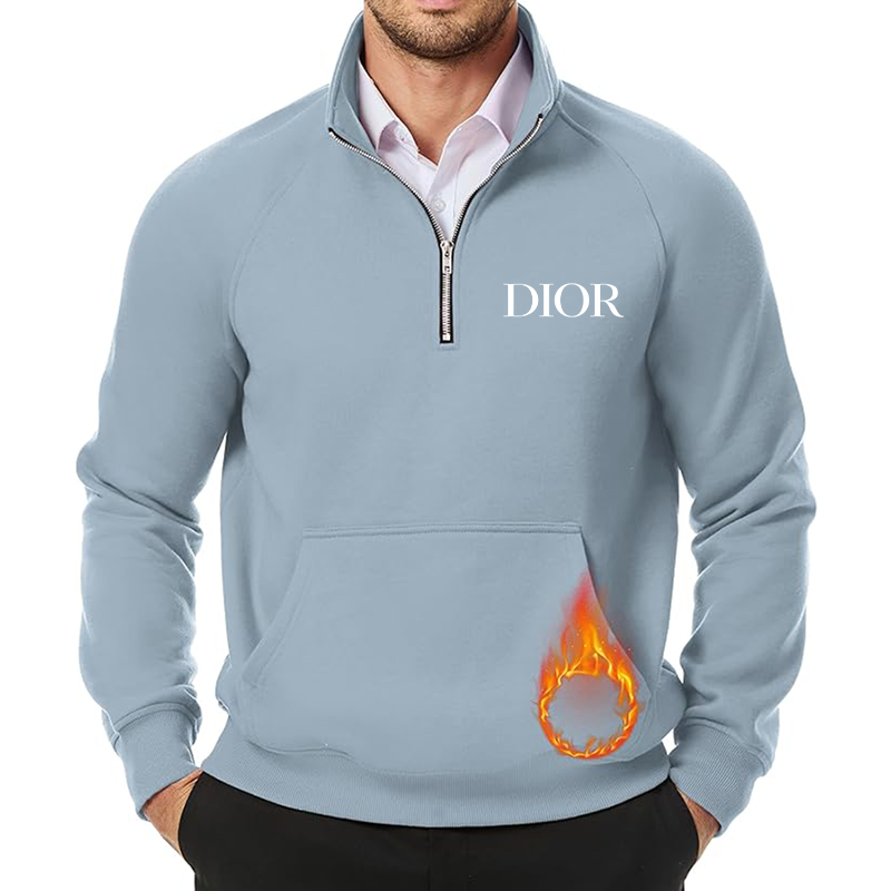 Men's Dior JMIERR Quarter Zip Pullover Heavy Sweatshirts Warm Fleece Sweatshirt Polo