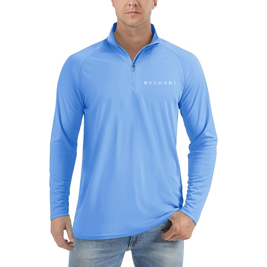 Men's BVLGARI Lightweight Quarter-Zip Athletic Shirt Long Sleeve Performance Wear