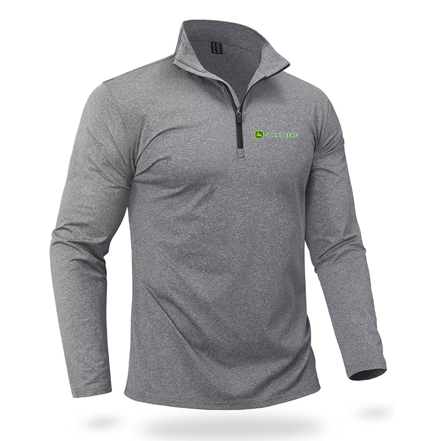 Men's John Deere Quarter Zip Pullover Premium Fleece Lined Heather Long Sleeve Golf Shirts Midweight 1/4 Half Zip Sweatshirts