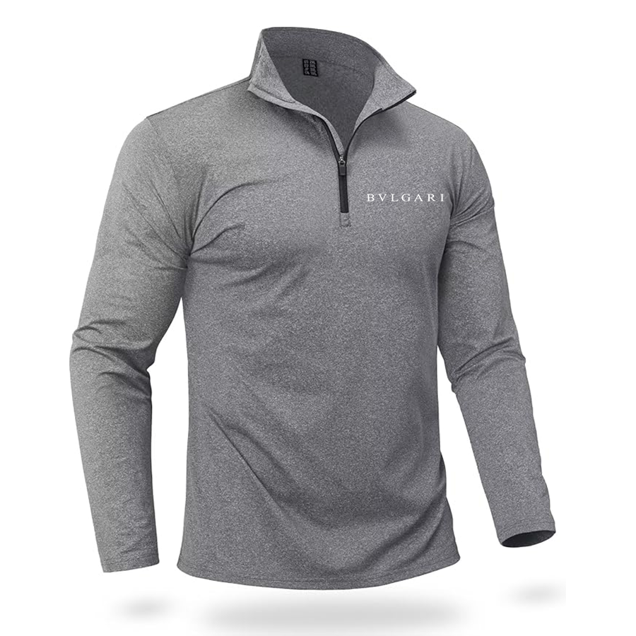 Men's BVLGARI Quarter Zip Pullover Premium Fleece Lined Heather Long Sleeve Golf Shirts Midweight 1/4 Half Zip Sweatshirts