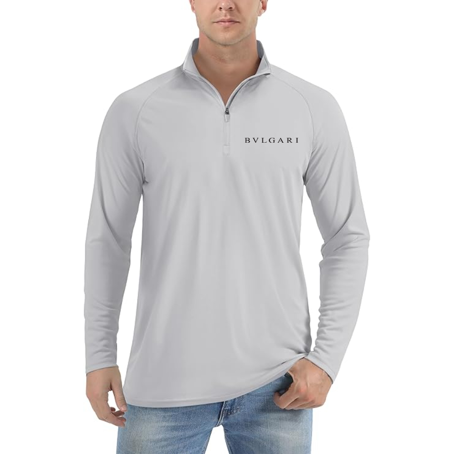 Men's BVLGARI Lightweight Quarter-Zip Athletic Shirt Long Sleeve Performance Wear