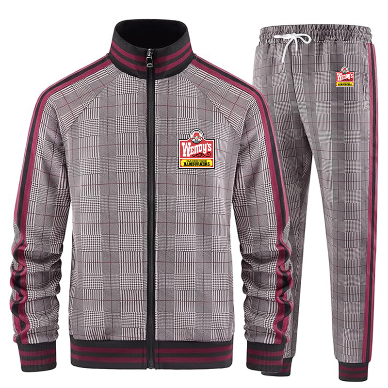 Men's Wendy's Tracksuits Full-zip Long Sleeve Plaid Track Jackets and Pants 2 Piece