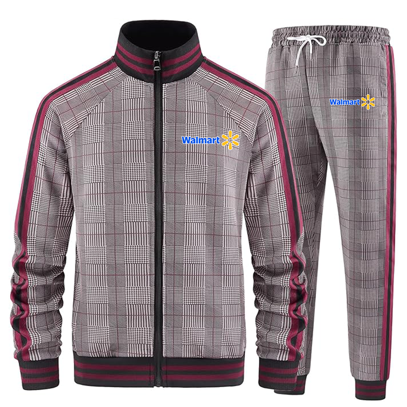 Men's Walmart Tracksuits Full-zip Long Sleeve Plaid Track Jackets and Pants 2 Piece