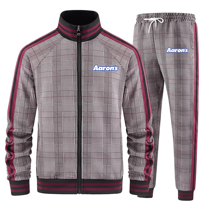 Men's Aarons Tracksuits Full-zip Long Sleeve Plaid Track Jackets and Pants 2 Piece