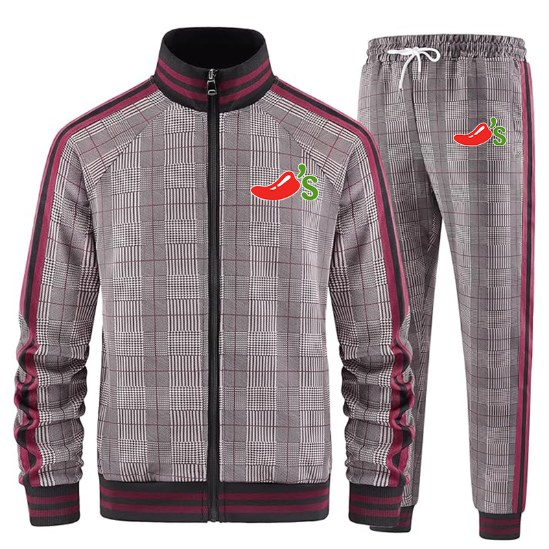 Men's Chilis Tracksuits Full-zip Long Sleeve Plaid Track Jackets and Pants 2 Piece