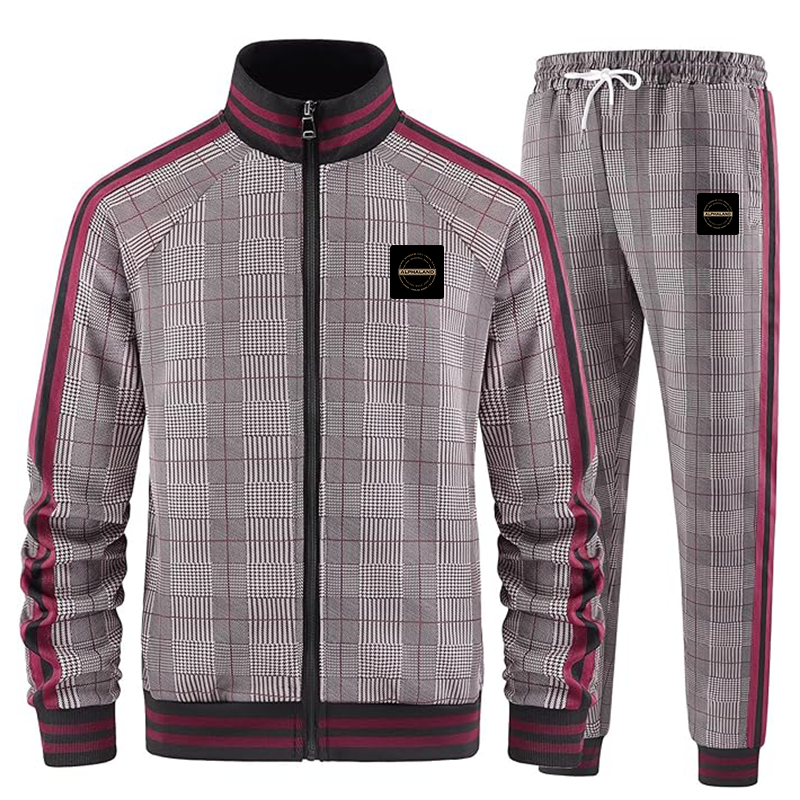 Men's Alphaland Tracksuits Full-zip Long Sleeve Plaid Track Jackets and Pants 2 Piece