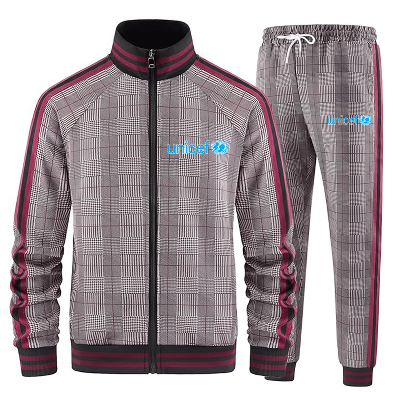 Men's UNICEF Tracksuits Full-zip Long Sleeve Plaid Track Jackets and Pants 2 Piece