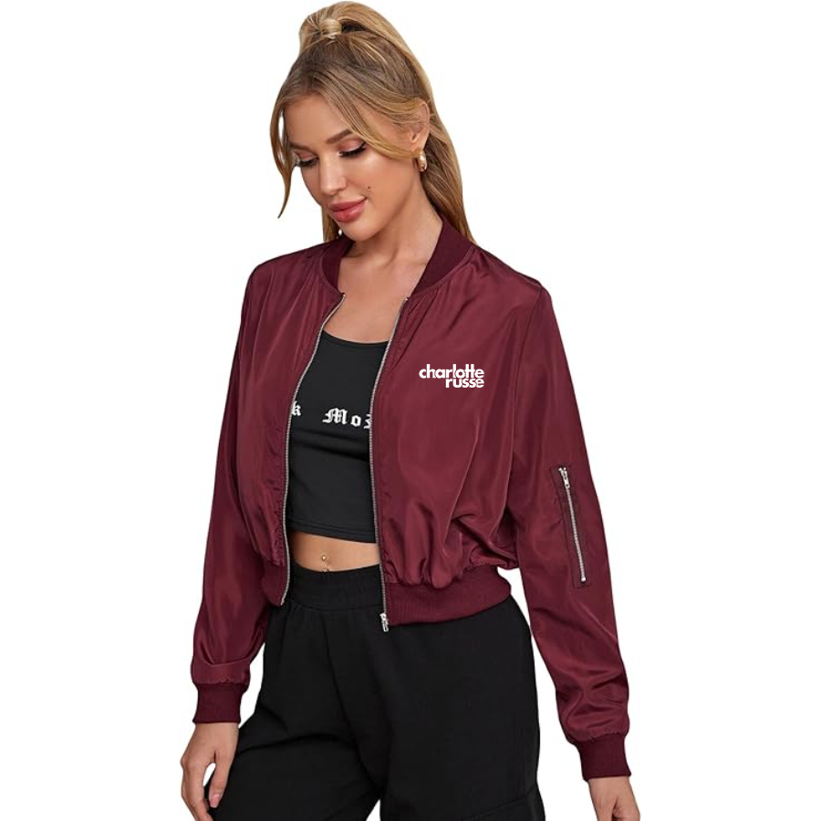 Women's Charlotte Russe Lightweight Bomber Biker Jacket Zip up Windbreaker Crop Bomber Jacket Coat