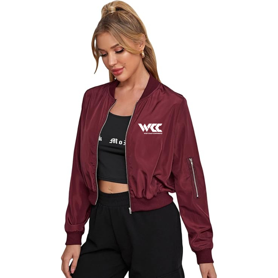 Women's West Coast Conference Lightweight Bomber Biker Jacket Zip up Windbreaker Crop Bomber Jacket Coat