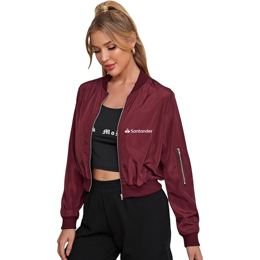 Women's Santander Lightweight Bomber Biker Jacket Zip up Windbreaker Crop Bomber Jacket Coat