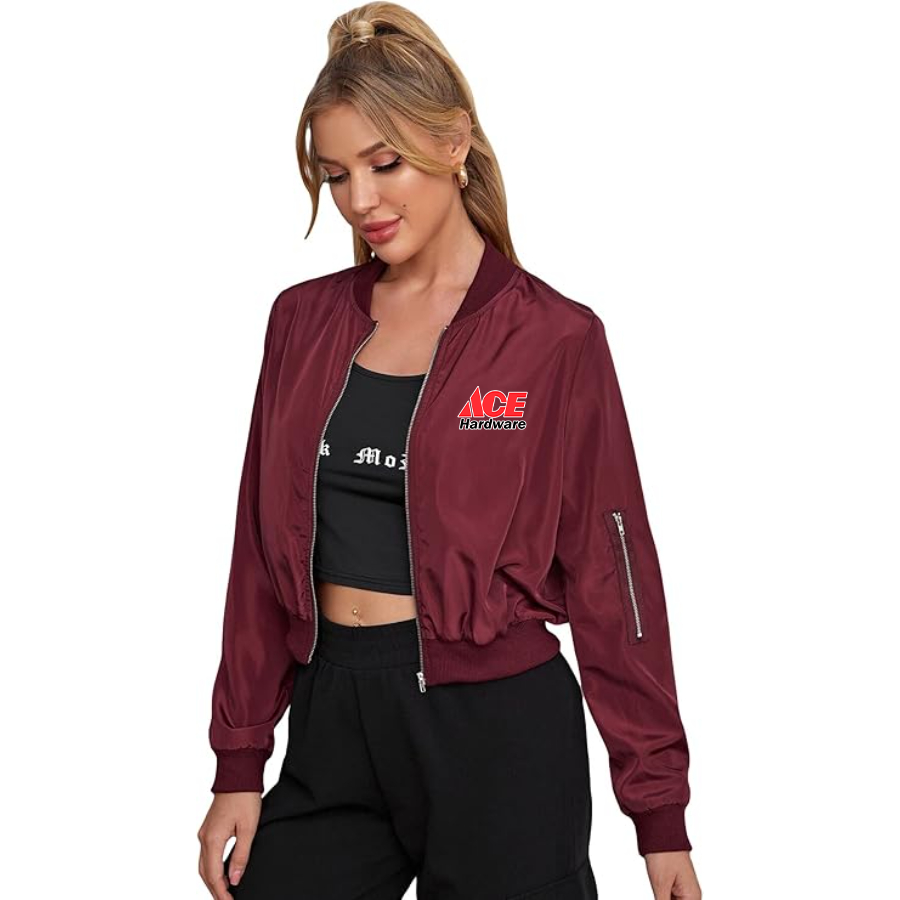 Women's Ace Lightweight Bomber Biker Jacket Zip up Windbreaker Crop Bomber Jacket Coat