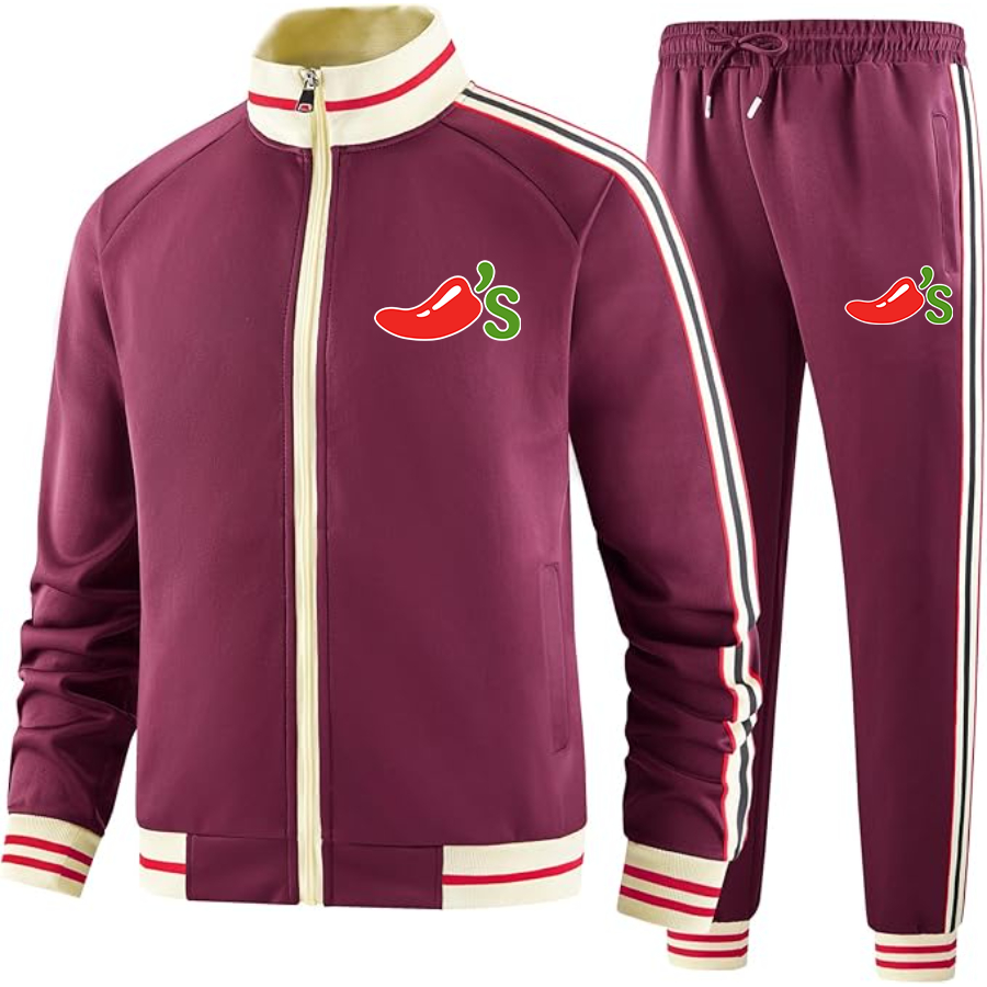 Men's Chilis Two-Piece Designer Tracksuit with Bold Striped Accents and Zippered Front Elevated Athletic Wear
