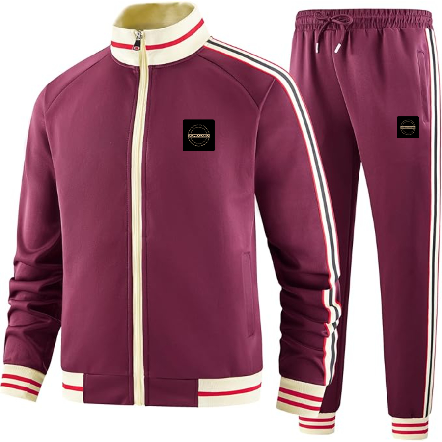 Men's Alphaland Two-Piece Designer Tracksuit with Bold Striped Accents and Zippered Front Elevated Athletic Wear