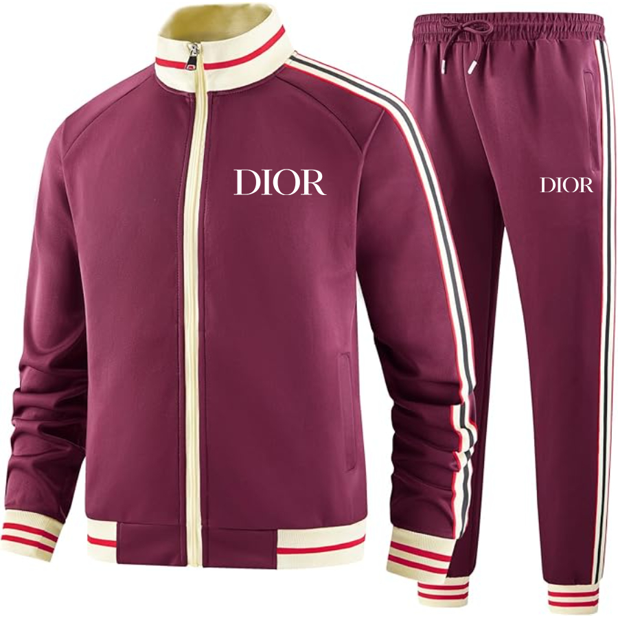 Men's Dior Two-Piece Designer Tracksuit with Bold Striped Accents and Zippered Front Elevated Athletic Wear