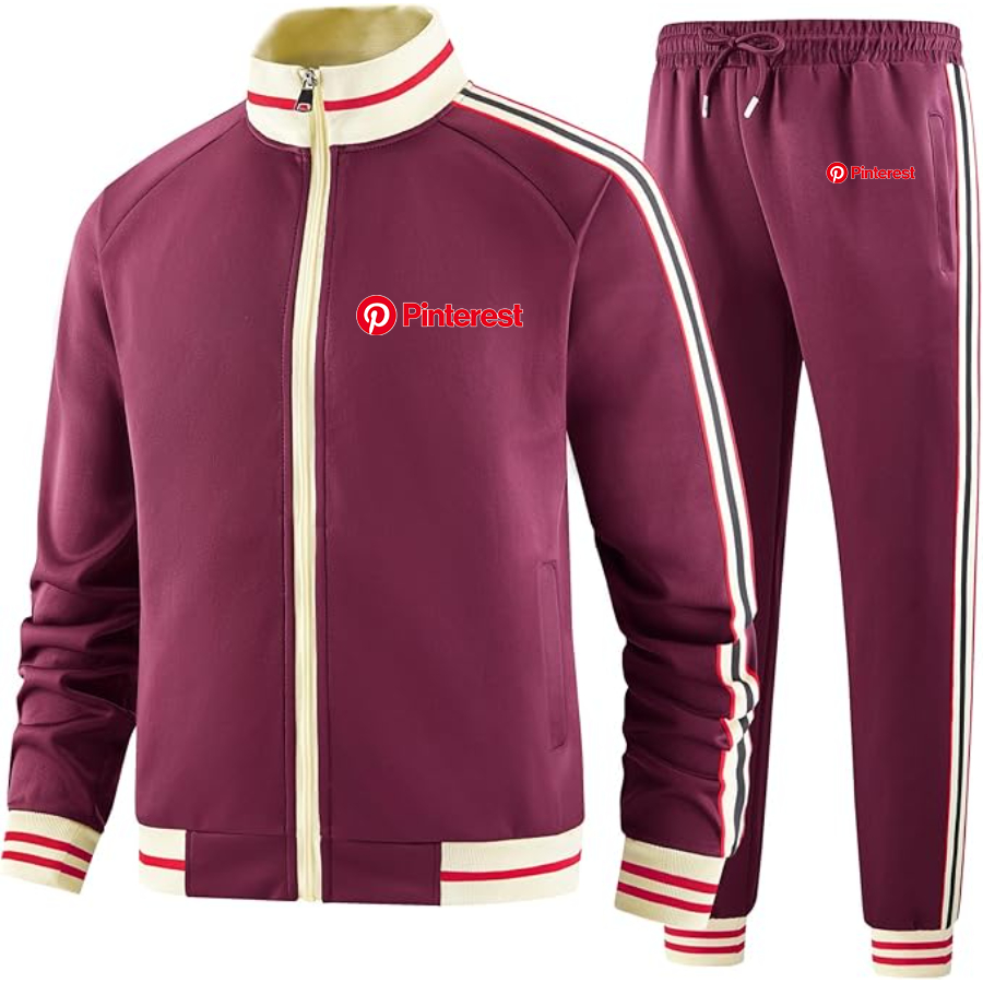 Men's Pinterest Two-Piece Designer Tracksuit with Bold Striped Accents and Zippered Front Elevated Athletic Wear