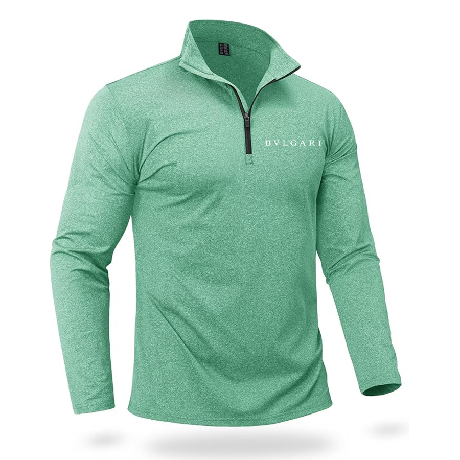 Men's BVLGARI Quarter Zip Pullover Premium Fleece Lined Heather Long Sleeve Golf Shirts Midweight 1/4 Half Zip Sweatshirts