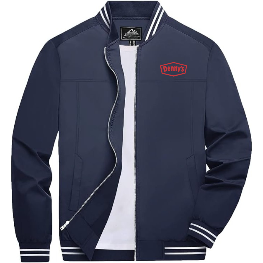 Men's Dennys Lightweight Zip-Up Bomber Jacket with Ribbed Collar and Cuffs Versatile Casual Outerwear
