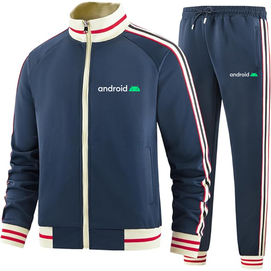 Men's Android Two-Piece Designer Tracksuit with Bold Striped Accents and Zippered Front Elevated Athletic Wear