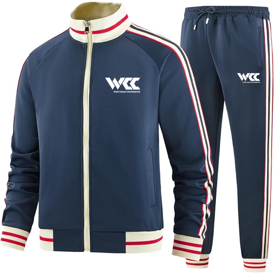 Men's West Coast Conference Two-Piece Designer Tracksuit with Bold Striped Accents and Zippered Front Elevated Athletic Wear