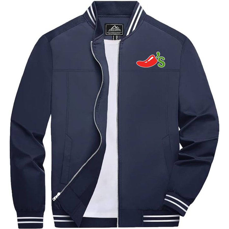 Men's Chilis Lightweight Zip-Up Bomber Jacket with Ribbed Collar and Cuffs Versatile Casual Outerwear