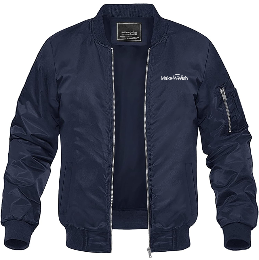 Men's Make-A-Wish Lightweight Bomber Jacket Windbreaker Casual Fall Spring Outdoor Coat