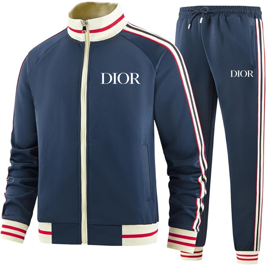 Men's Dior Two-Piece Designer Tracksuit with Bold Striped Accents and Zippered Front Elevated Athletic Wear
