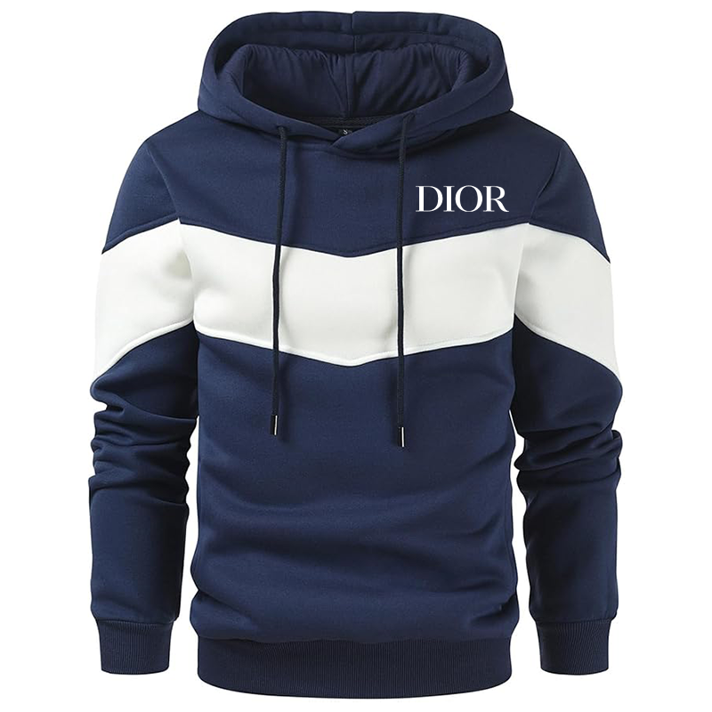 Men's Dior Gesean Novelty Color Block Pullover Fleece Hoodie Long Sleeve Casual Sweatshirt with Pocket
