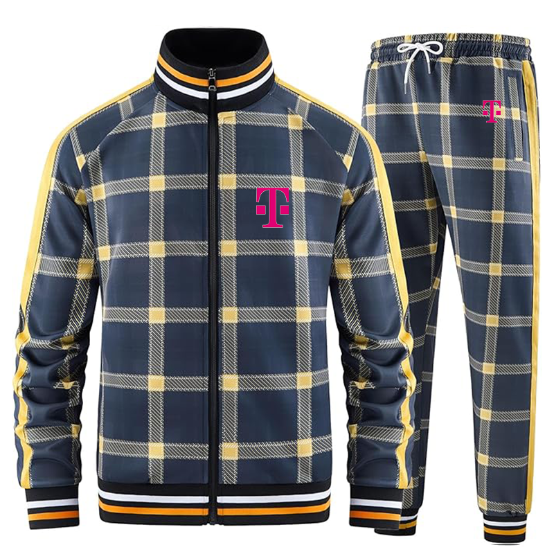 Men's T-Mobile Tracksuits Full-zip Long Sleeve Plaid Track Jackets and Pants 2 Piece