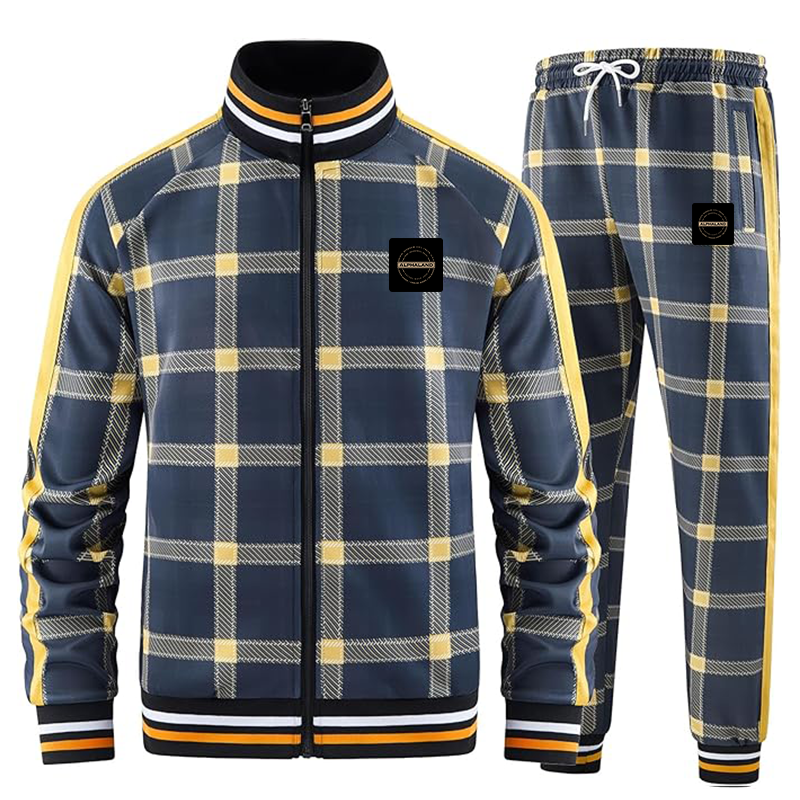 Men's Alphaland Tracksuits Full-zip Long Sleeve Plaid Track Jackets and Pants 2 Piece