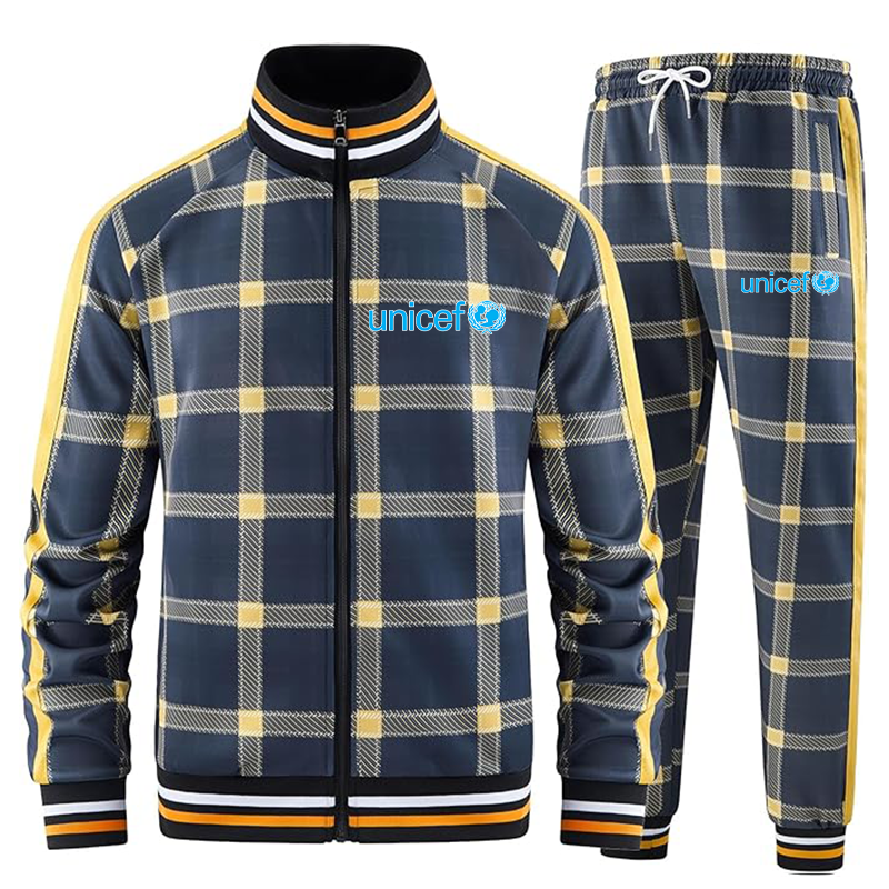 Men's UNICEF Tracksuits Full-zip Long Sleeve Plaid Track Jackets and Pants 2 Piece