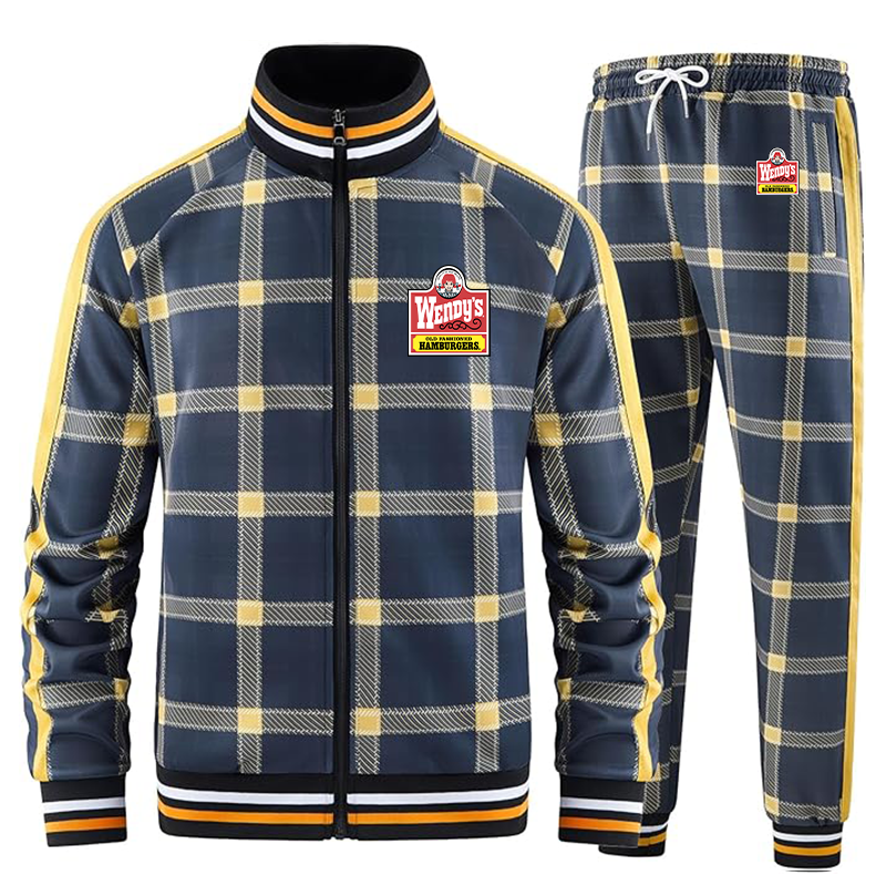 Men's Wendy's Tracksuits Full-zip Long Sleeve Plaid Track Jackets and Pants 2 Piece