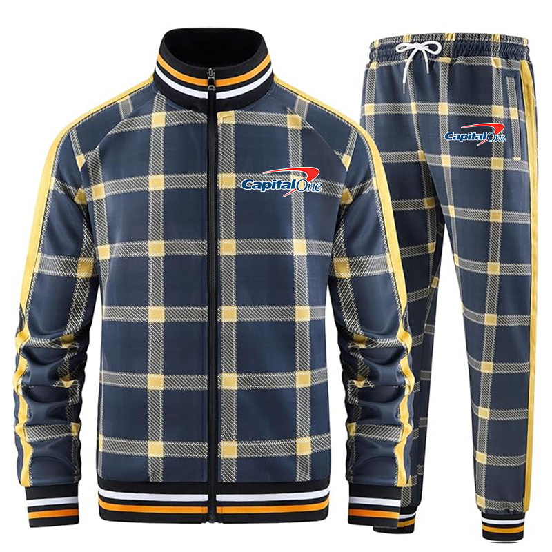 Men's Capital One Tracksuits Full-zip Long Sleeve Plaid Track Jackets and Pants 2 Piece
