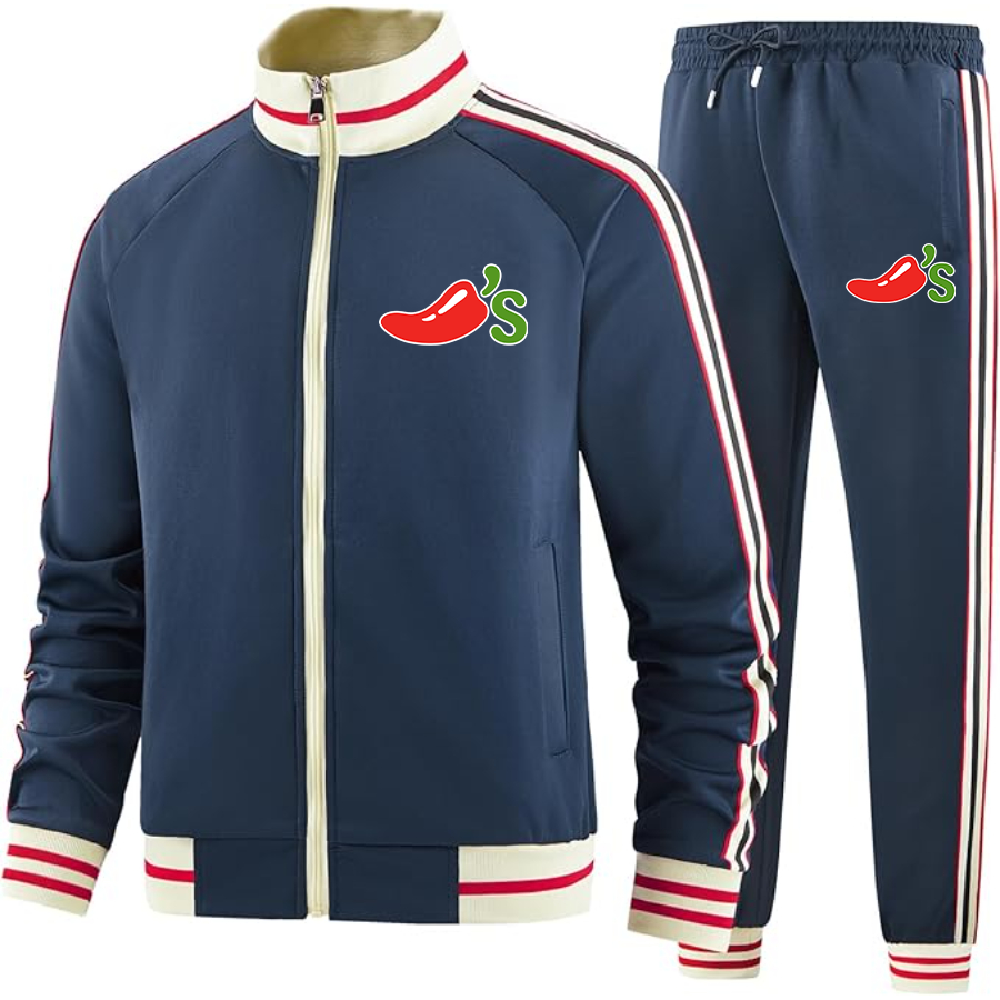 Men's Chilis Two-Piece Designer Tracksuit with Bold Striped Accents and Zippered Front Elevated Athletic Wear