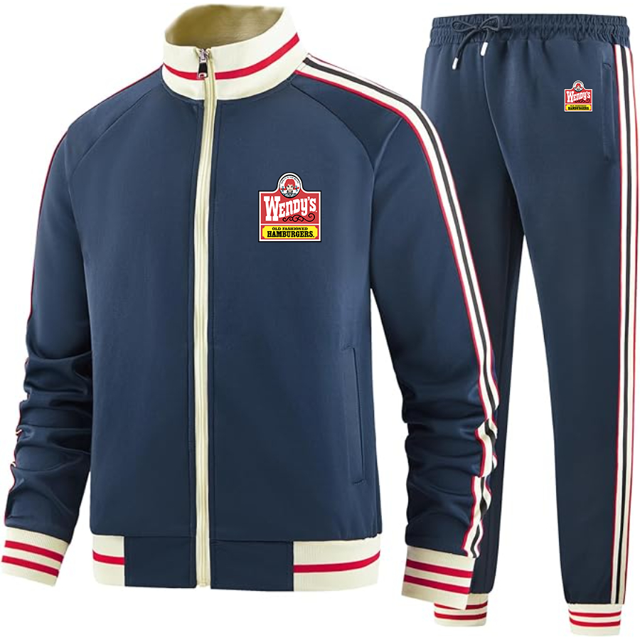 Men's Wendy's Two-Piece Designer Tracksuit with Bold Striped Accents and Zippered Front Elevated Athletic Wear