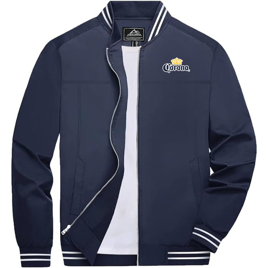 Men's Corona Lightweight Zip-Up Bomber Jacket with Ribbed Collar and Cuffs Versatile Casual Outerwear