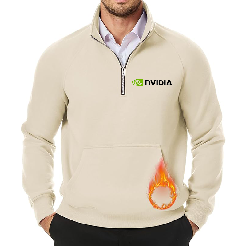 Men's NVIDIA JMIERR Quarter Zip Pullover Heavy Sweatshirts Warm Fleece Sweatshirt Polo