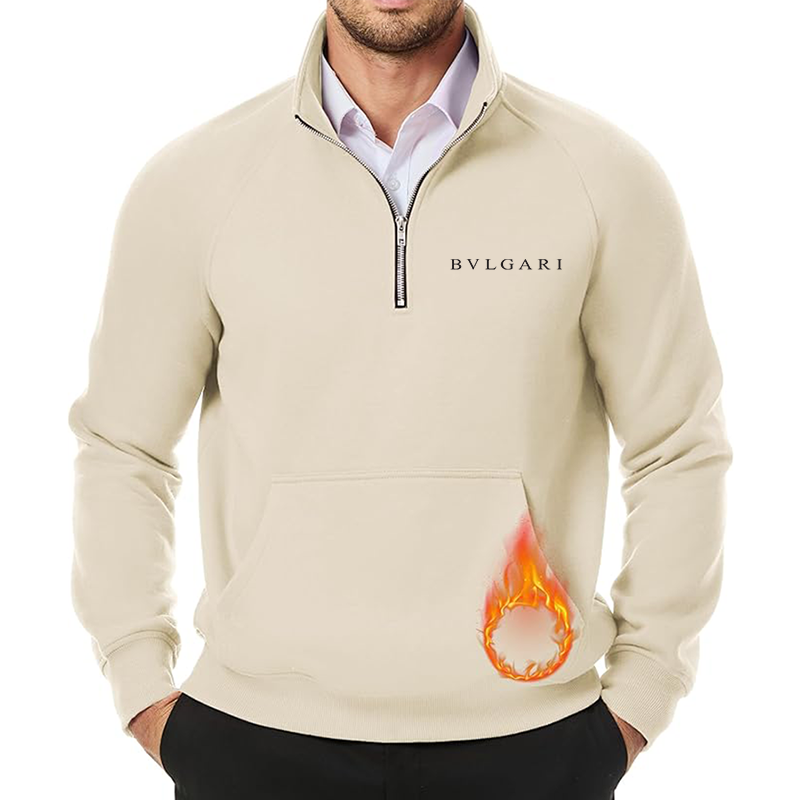 Men's BVLGARI JMIERR Quarter Zip Pullover Heavy Sweatshirts Warm Fleece Sweatshirt Polo