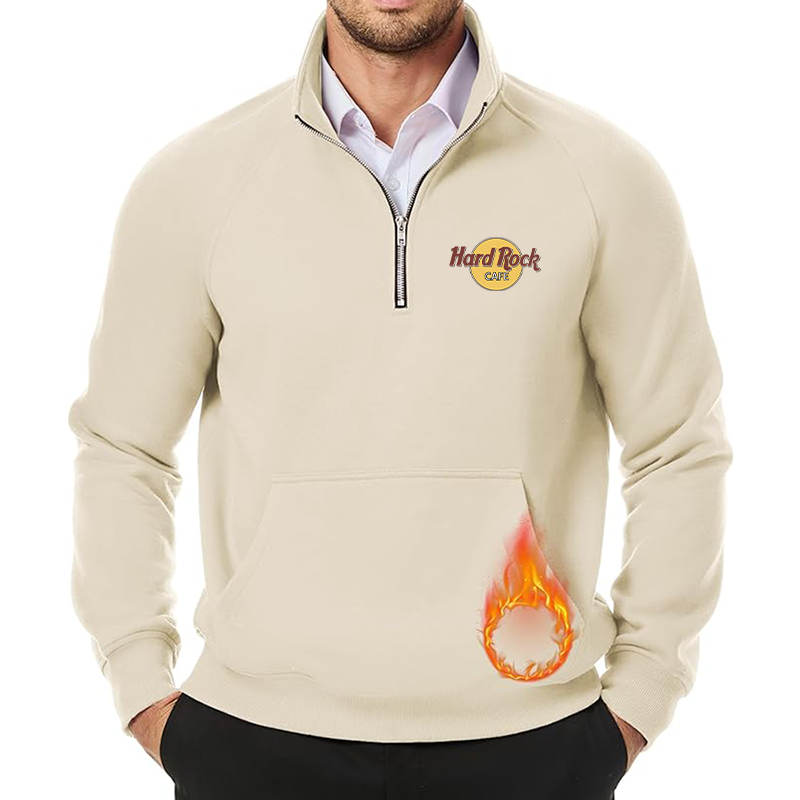 Men's Hard Rock Cafe JMIERR Quarter Zip Pullover Heavy Sweatshirts Warm Fleece Sweatshirt Polo