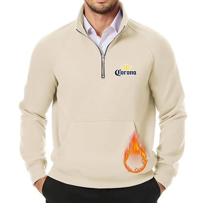 Men's Corona JMIERR Quarter Zip Pullover Heavy Sweatshirts Warm Fleece Sweatshirt Polo