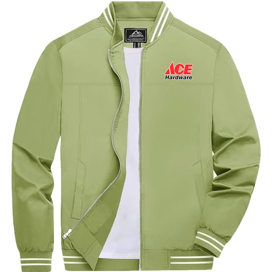 Men's Ace Lightweight Zip-Up Bomber Jacket with Ribbed Collar and Cuffs Versatile Casual Outerwear