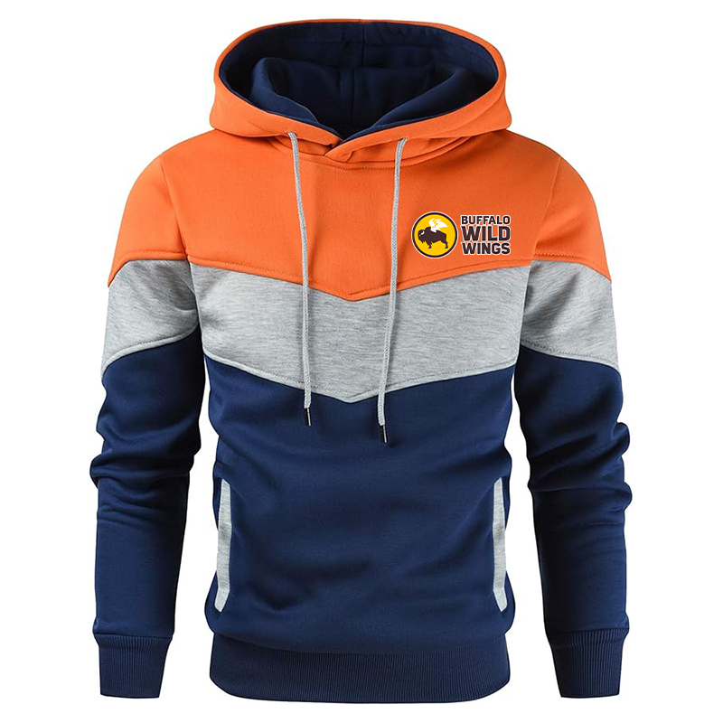 Men's Buffalo Wild Wings Gesean Novelty Color Block Pullover Fleece Hoodie Long Sleeve Casual Sweatshirt with Pocket